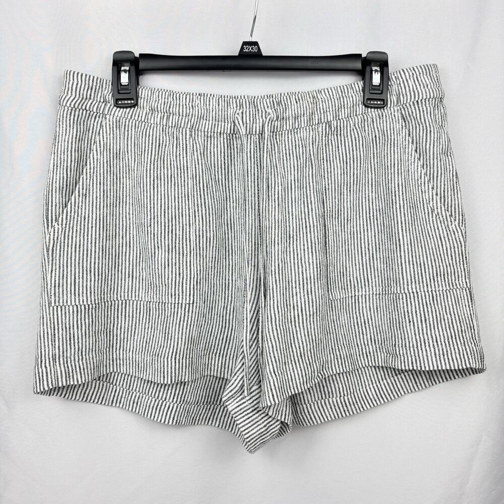 J.Crew Women’s Linen Blend Pull-On Shorts Black White Striped Size M Casual